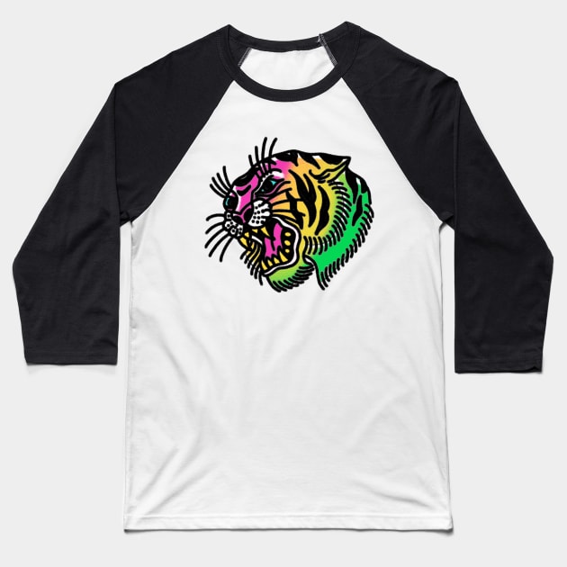 Trad Tiger Tattoo Baseball T-Shirt by HAPHEART.COM